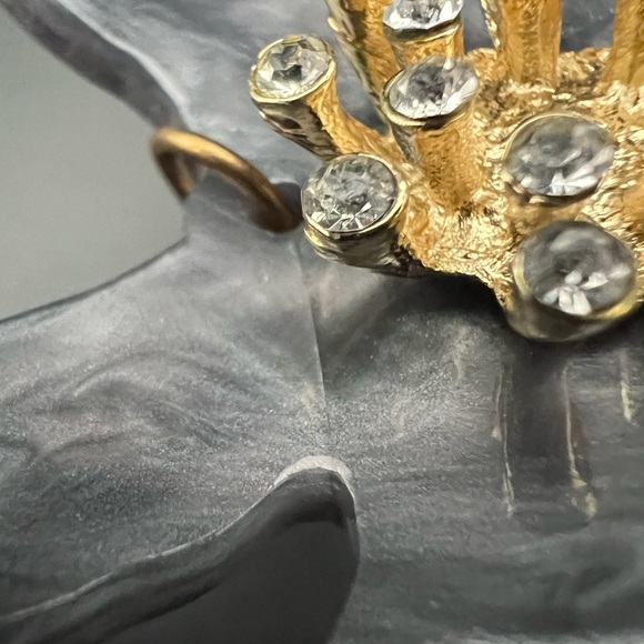 Grey Swirl Acrylic Flower Statement Earrings with Rhinestone Accents - Picture 2 of 4